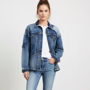 Sandrine Rose Patchwork Denim Jacket Deconstructed Raw Edge Size S NWT